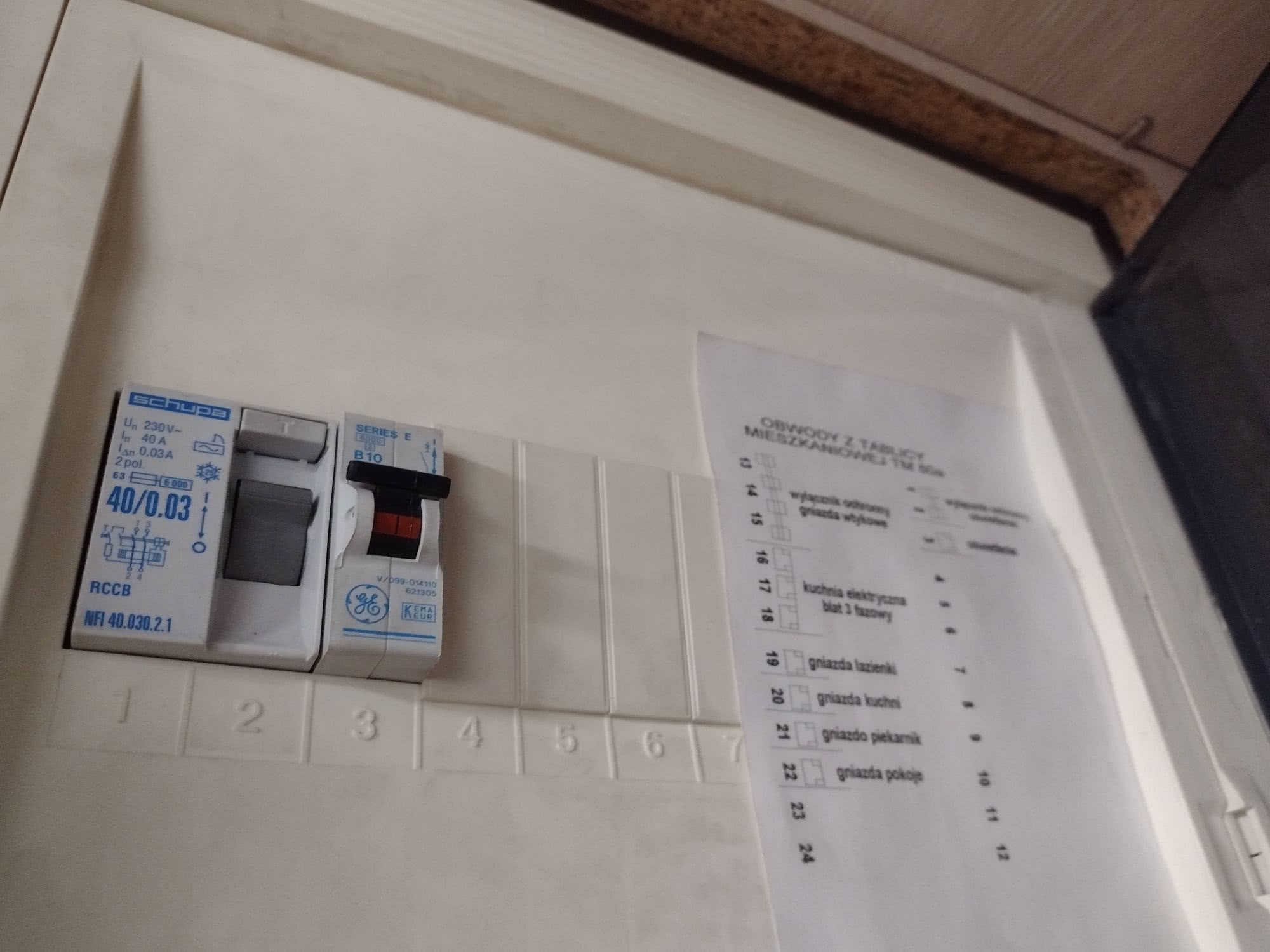 Modułowy wyłącznik nadprądowy i różnicowo-prądowy w tablicy rozdzielczej mieszkania w bloku. fot. Aleksander Rembisz