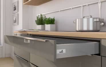 Szerokie i minimalistyczne szuflady Hettich