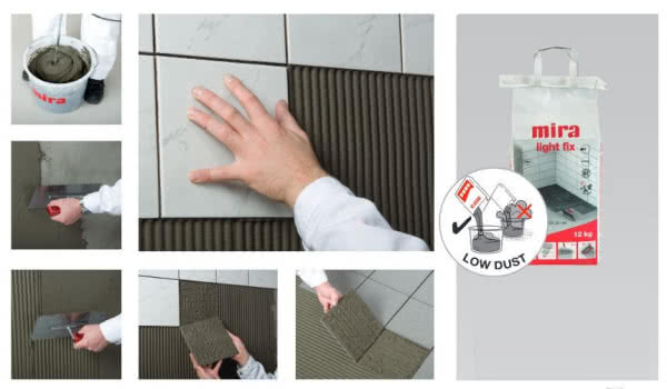 Szara zaprawa klejowa mira Light Fix (szary) C2TE S1