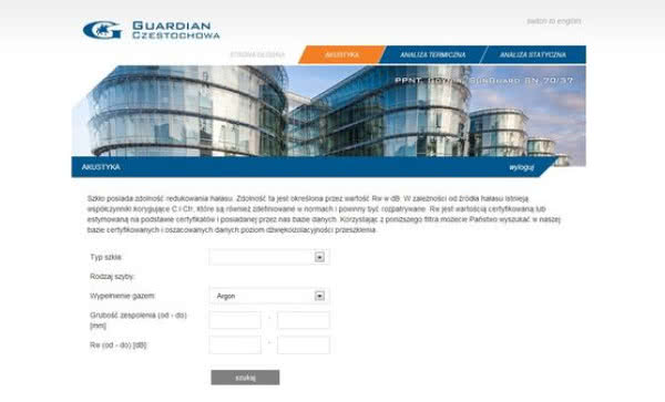 Program doboru szkła online od Guardian