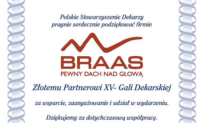 Monier BRAAS nagrodzony podczas XV Gali Dekarskiej