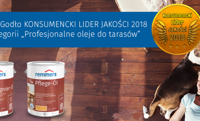 Konsumencki Lider Jakości 2018 dla Remmers w kategorii profesjonalne oleje do tarasów
