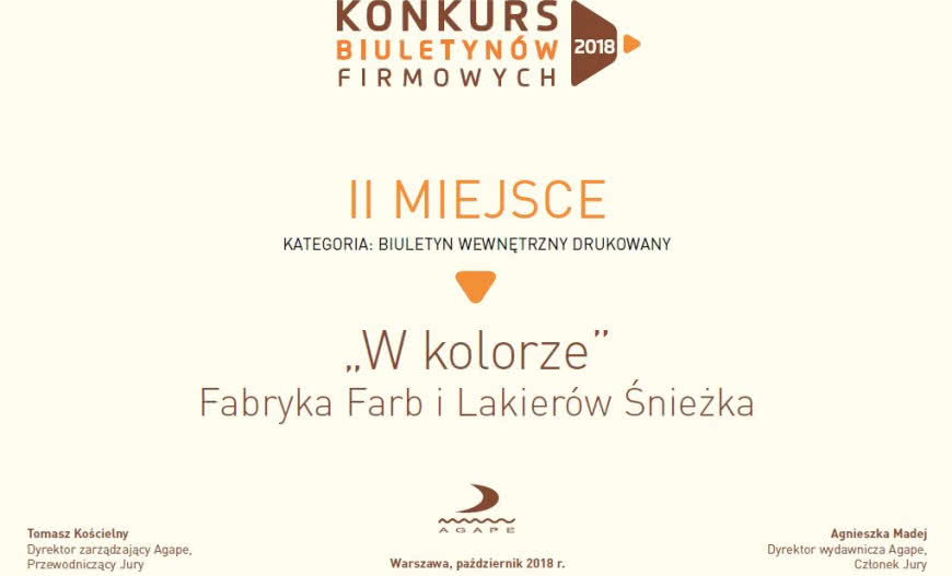 Sukces kwartalnika "W kolorze" firmy Śnieżki w Konkursie Biuletynów Firmowych