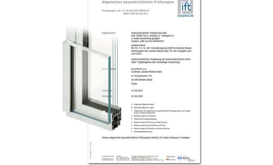 Balustrady ALUPROF MB-GLASS BARRIER dopuszczone na rynek niemiecki
