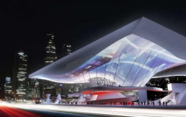 Futurystyczny dach Busan Cinema Center w Korei Południowej