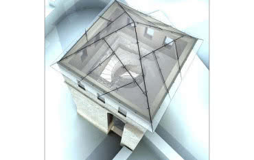 Piramidalny dach kamiennej wieży Skrivanat w Chorwacji