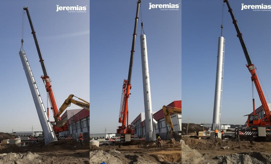 Wysoki komin FSC zamontowany na fabryce przetwórstwa ryb