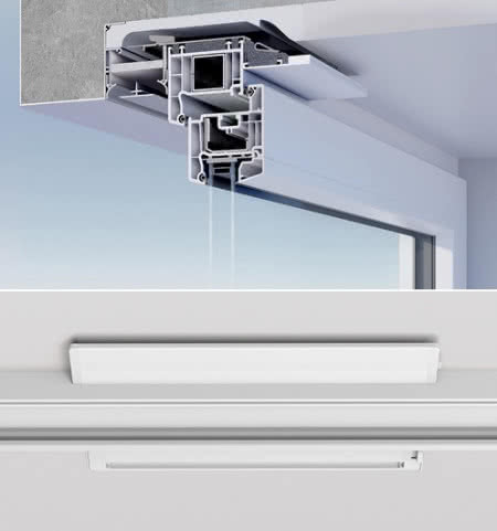 Nawiewnik powietrza Insolio zintegrowany z oknem, montowany pomiędzy górną częścią ramy, a nadprożem, Brevis