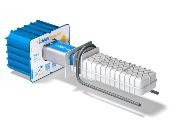 Element Schöck Tronsole® typu Q - do oddzielenia akustycznego schodów zabiegowych i ściany klatki schodowej