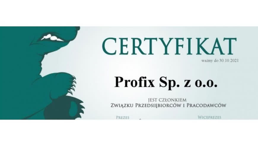 Profix członkiem Związku Przedsiębiorców i Pracodawców