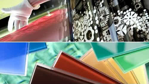 Szkło z sitodrukiem w drzwiach i przegrodach