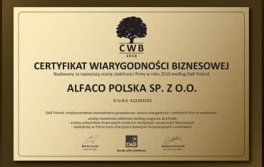 Alfaco z Certyfikatem Wiarygodności Biznesowej