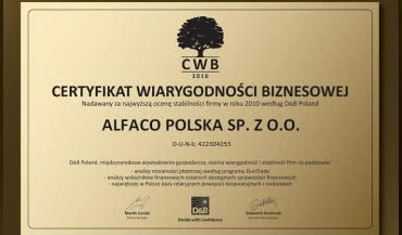 Alfaco z Certyfikatem Wiarygodności Biznesowej