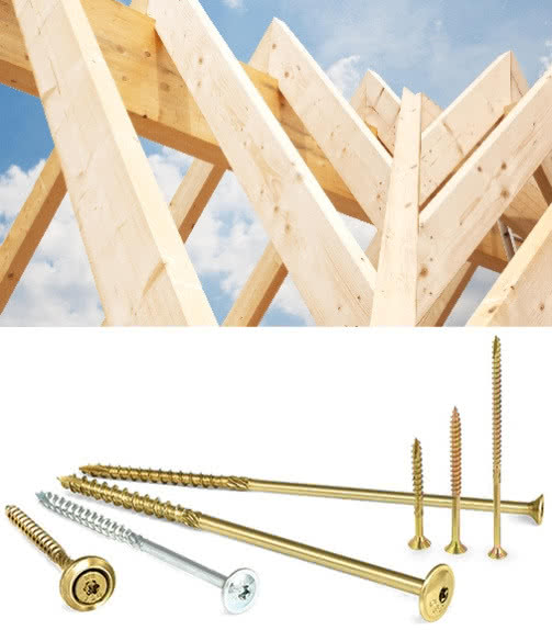 Wkręty i łączniki do dachowych konstrukcji drewnianych