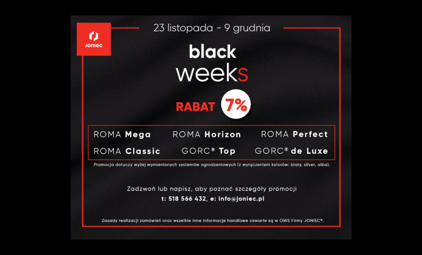 Promocja BLACK WEEKS w firmie Joniec