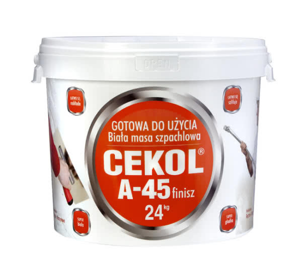 Gotowa biała masa szpachlowa CEKOL A-45 finisz