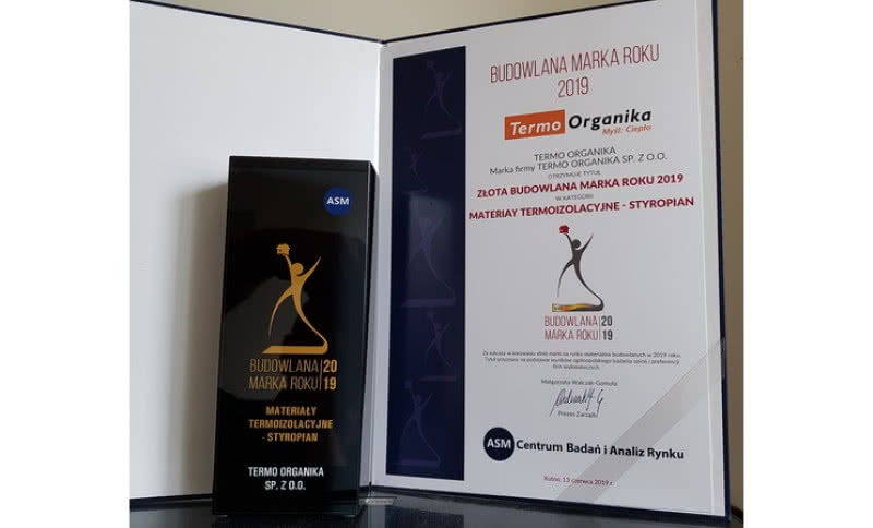 Termo Organika Złotą Budowlaną Marką Roku 2019
