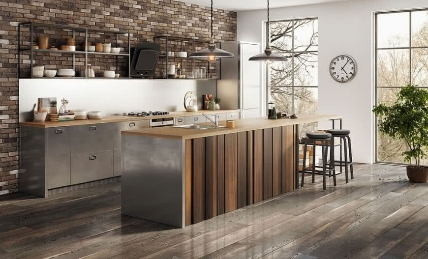 Aranżacje kuchenne w brązie z bateriami marki Ferro