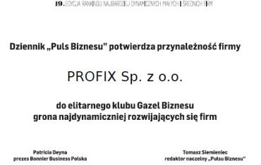 Gazele Biznesu 2018 dla Profix