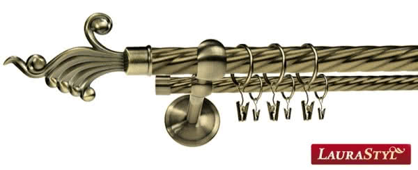 Karnisze metalowe rzymskie podwójne z rurami ryflowanymi