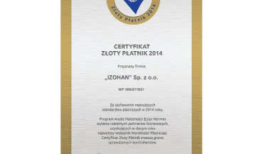 IZOHAN Złotym Płatnikiem 2014