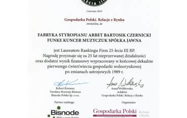 Nagroda dla Arbet 25 lat działalności oraz dodatni wynik finansowy
