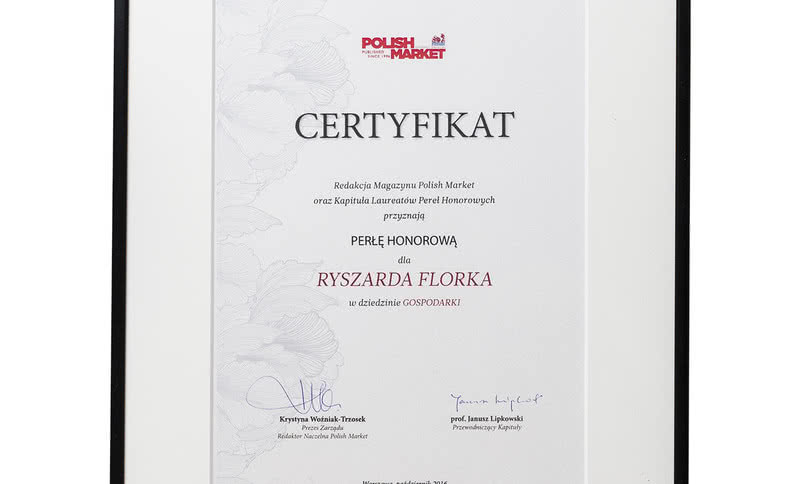 Ryszard Florek laureatem Honorowej Perły Polskiej Gospodarki