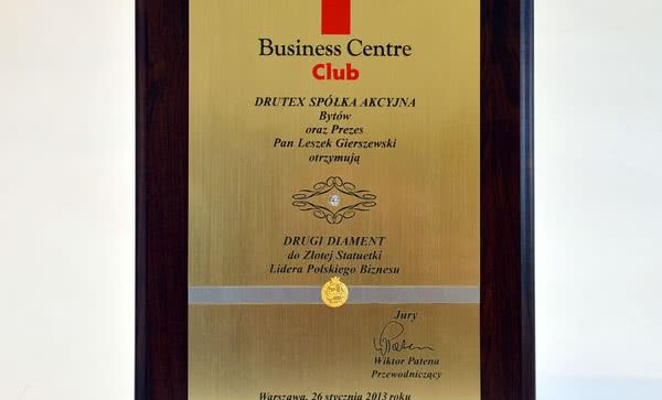 DRUTEX S.A. po raz drugi uhonorowany Diamentem do Złotej Statuetki Lidera Polskiego Biznesu