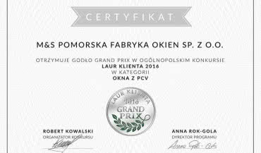 MS więcej niż OKNA wyróżniona w konkursie Laur Klienta 2016!