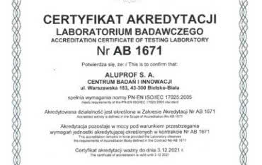 Centrum Badań i Innowacji ALUPROF z akredytacją PCA