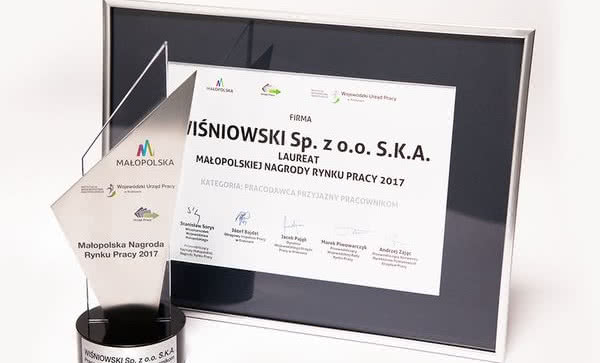 WIŚNIOWSKI laureatem I edycji Małopolskiej Nagrody Rynku Pracy