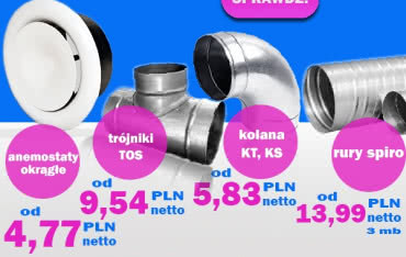 Super ceny na wentylację! Kolana, trójniki, anemostaty i rury spiro w promocji!