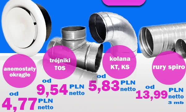 Super ceny na wentylację! Kolana, trójniki, anemostaty i rury spiro w promocji!