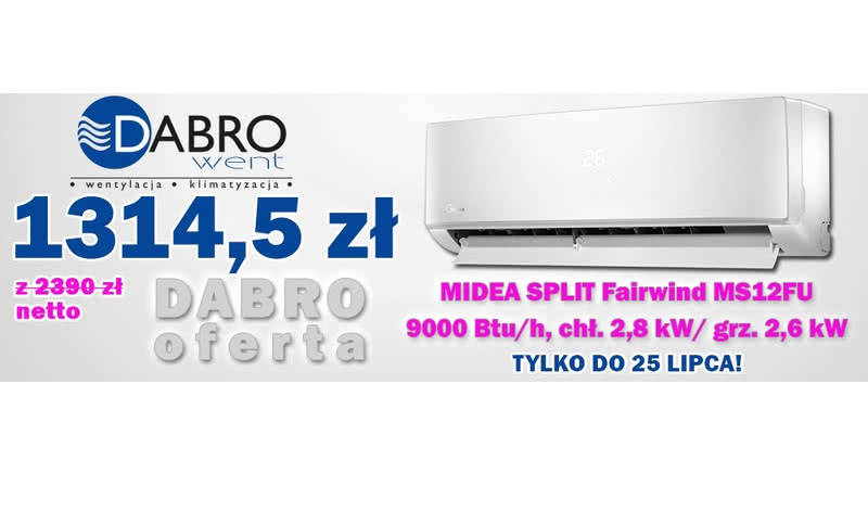 Klimatyzator Midea Fairwind za 1314,50 zł netto