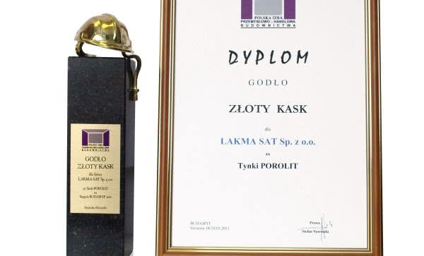 Złoty Kask dla tynków POROLIT firmy Lakma