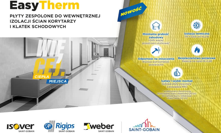 Nowość ISOVER! Płyty zespolone EasyTherm do izolacji ścian korytarzy i klatek schodowych