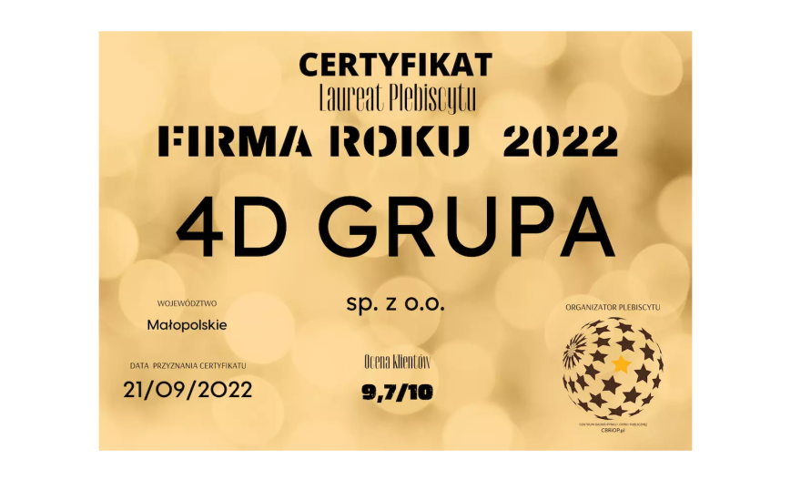 4D Grupa laureatem konkursu Firma Roku 2022