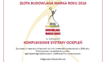 Złoto dla lidera - Budowlana Marka Roku 2016 dla Termo Organiki