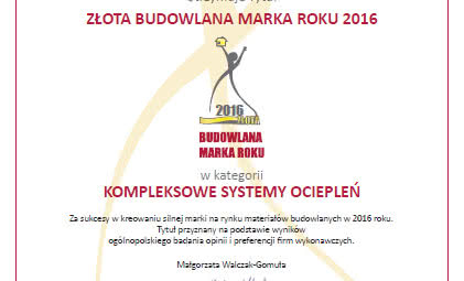 Złoto dla lidera - Budowlana Marka Roku 2016 dla Termo Organiki