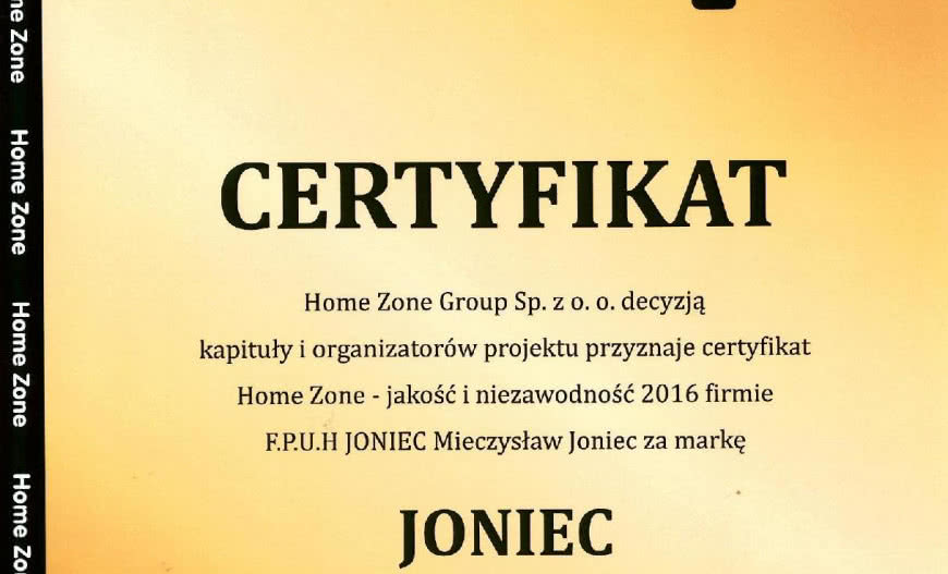 Wyróżnienie dla firmy JONIEC
