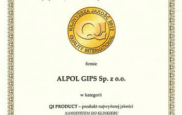 Alpol ze Złotym Godłem Najwyższa Jakość Quality International 2012