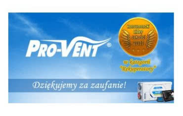 Złote godło KONSUMENCKI LIDER JAKOŚCI 2017 dla Pro-Vent Systemy Instalacyjne