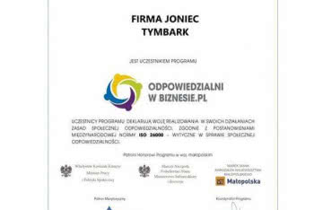 Joniec uczestnikiem programu ODPOWIEDZIALNI W BIZNESIE.PL