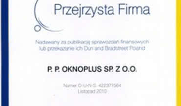 OknoPlus - Przejrzystą Firmą 2010