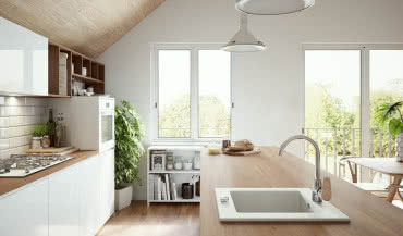 Taras w tle - aranżacje łazienek i kuchni z widokiem na naturę