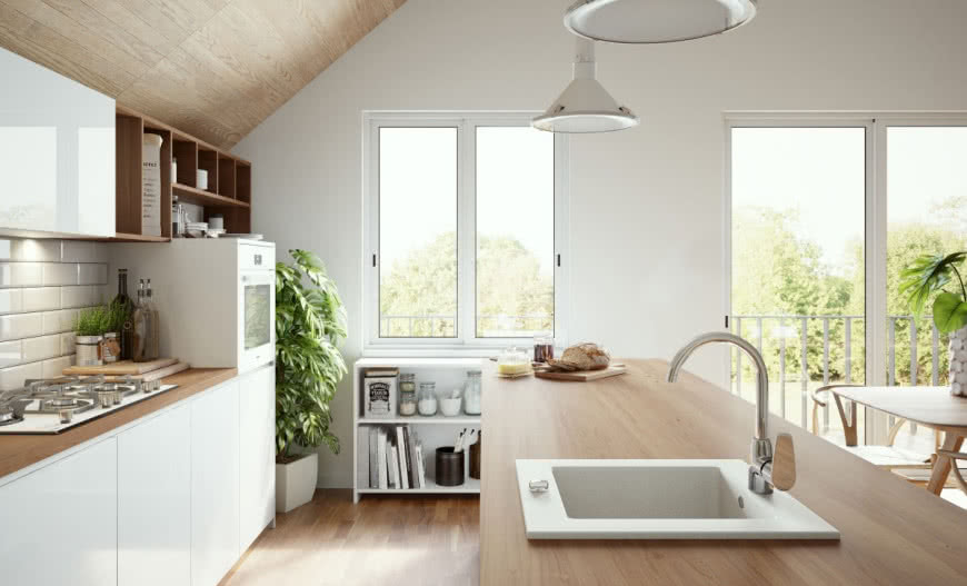 Taras w tle - aranżacje łazienek i kuchni z widokiem na naturę