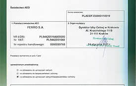 Status przedsiębiorstwa AEO dla FERRO