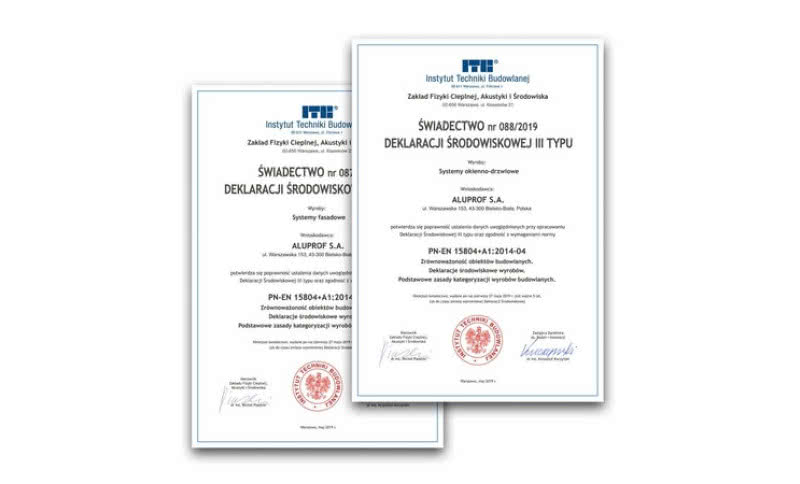Aluprof z certyfikatami środowiskowymi EPD