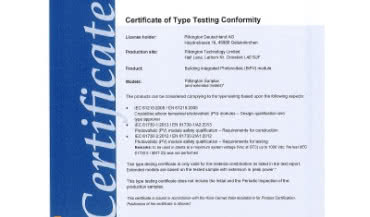 Certyfikat IEC dla szkła Pilkington Sunplus™ BIPV powered by Solaria