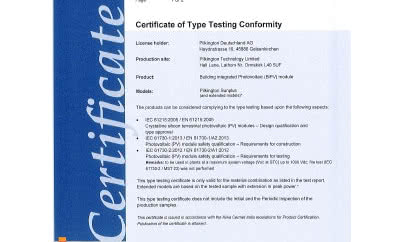Certyfikat IEC dla szkła Pilkington Sunplus™ BIPV powered by Solaria